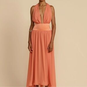 Arcina Ori Elegant Peach Halter Maxi Dress